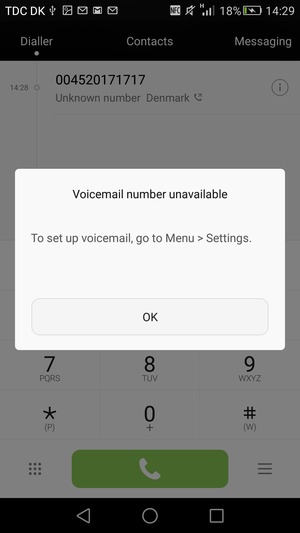 If your voicemail is not set up, select OK