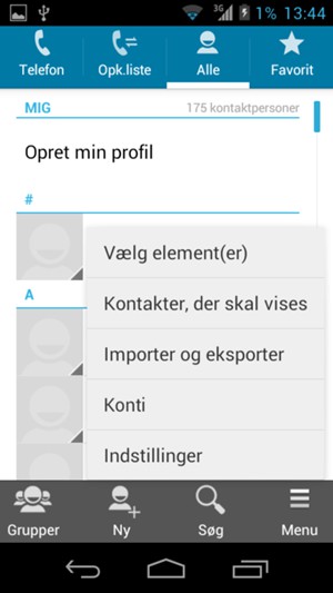 Vælg Importer og eksporter