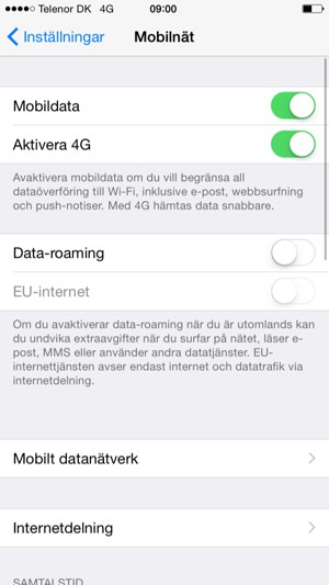 Välj Mobilt datanätverk