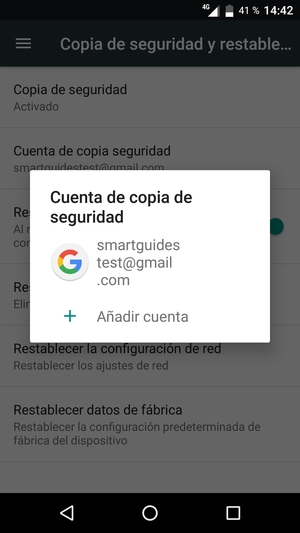 Seleccione su cuenta de copia de seguridad