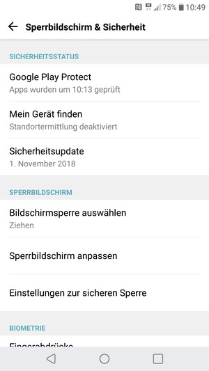 Wählen Sie Bildschirmsperre auswählen