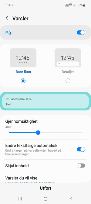 Velg ønsket alternativ og velg Utført
