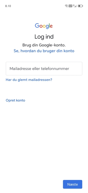 Indtast din Gmail adresse og vælg Næste