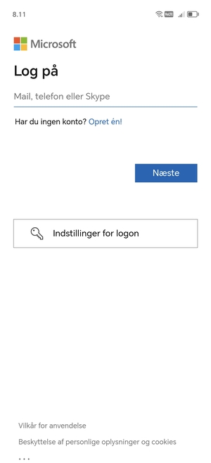 Indtast din Hotmail adresse og vælg Næste