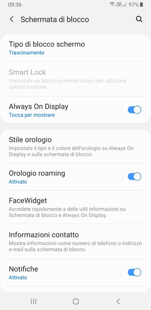 Seleziona Tipo di blocco schermo