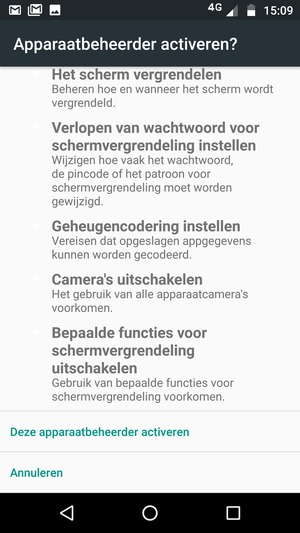 Scroll naar beneden en selecteer Deze apparaatbeheerder activeren