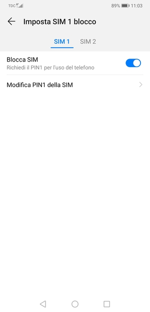 Seleziona SIM 1 o SIM 2 e poi Modifica PIN della SIM