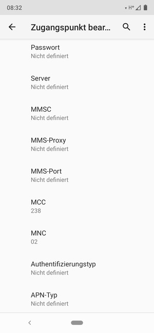 Scrollen Sie nach unten und geben Sie Internetinformationen ein
