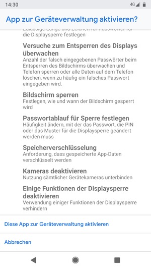 Scrollen Sie und wählen Sie Diese App zur Geräteverwaltung aktivieren