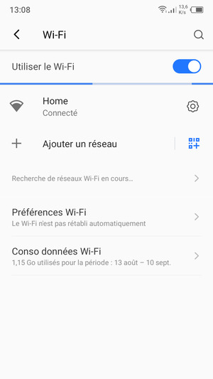 Vous êtes maintenant connecté au réseau Wi-Fi