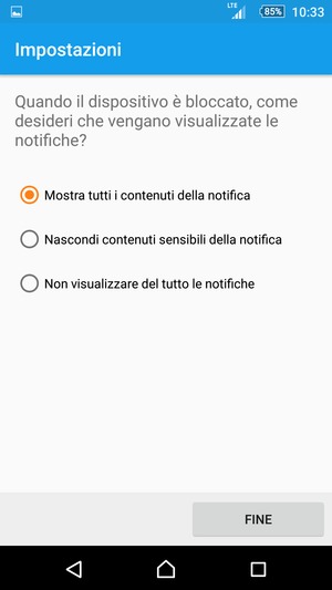 Seleziona la tua opzione preferita e poi FINE