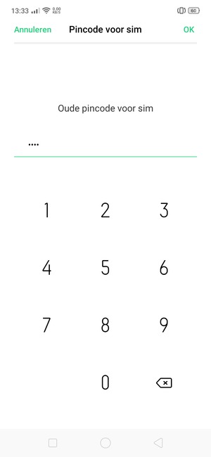 Voer uw Oude pincode voor simkaart in en selecteer OK