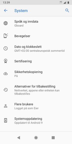 Velg Systemoppdatering