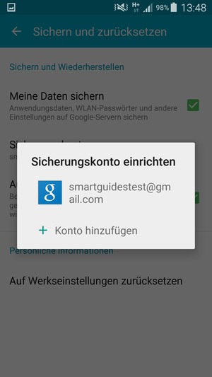 Wählen Sie Ihr Konto für Backup