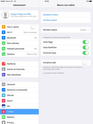 Seleziona Cambia codice