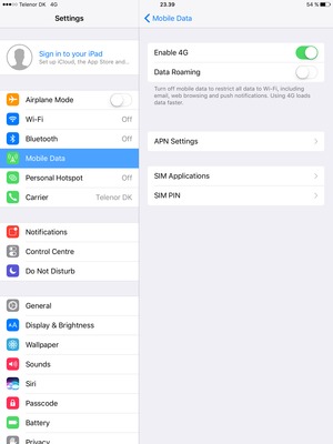 Set Data Roaming to ON or OFF