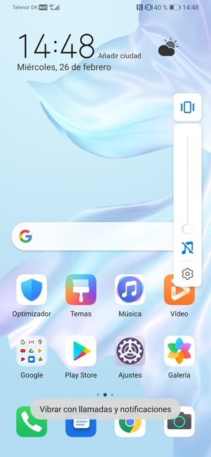 Seleccione Vibración para cambiar al modo silencio