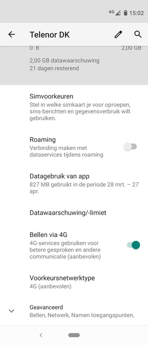 Scroll naar en selecteer Geavanceerd