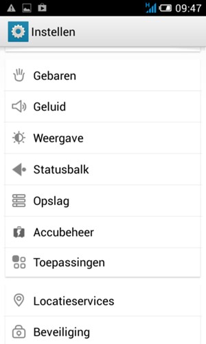 Scroll naar en selecteer Accubeheer
