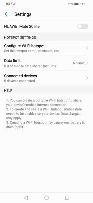Select Set up Wi-Fi hotspot/ Configure Wi-Fi hotspot