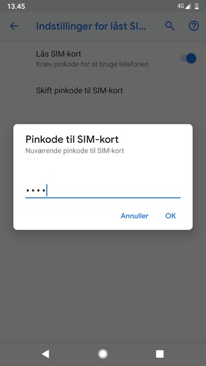 Indtast din Nuværende pinkode til SIM-kort og vælg OK