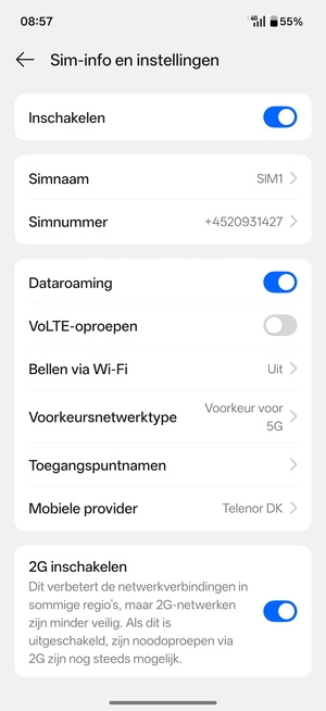 Schakel Dataroaming in of uit