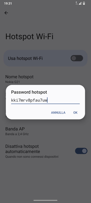 Inserisci una password dell'hotspot Wi-Fi di almeno 8 caratteri e seleziona OK