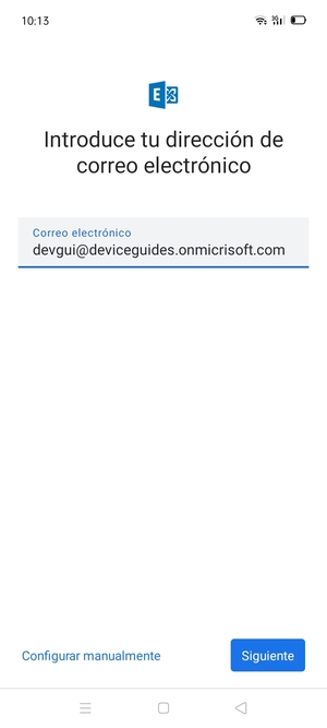 Introduzca su Dirección de correo electrónico y seleccione Configurar manualmente