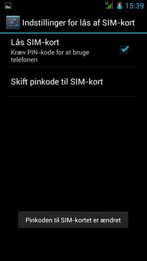 Din Pinkode til SIM-kort er nu ændret