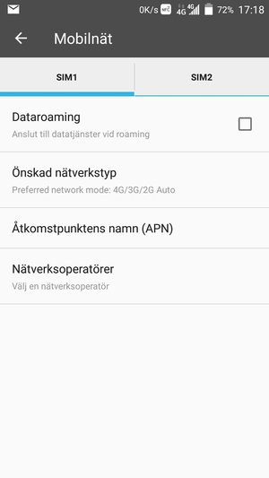 För att byta nätverk om nätverksproblem uppstår, välj Nätverksoperatörer
