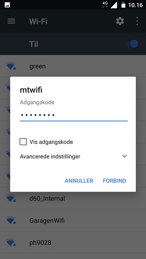 Indtast Wi-Fi adgangskoden og vælg FORBIND
