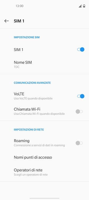 Per modificare la rete, in presenza di problemi, seleziona Operatori di rete
