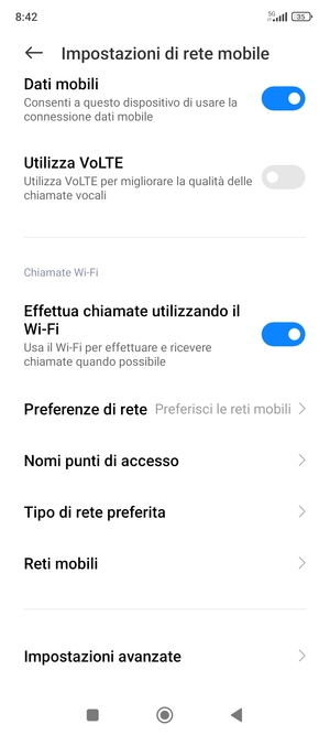 Scorri e seleziona Impostazioni avanzate