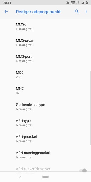 Scroll ned og indtast MMS-oplysninger