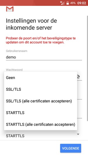 Selecteer Geen en VOLGENDE
