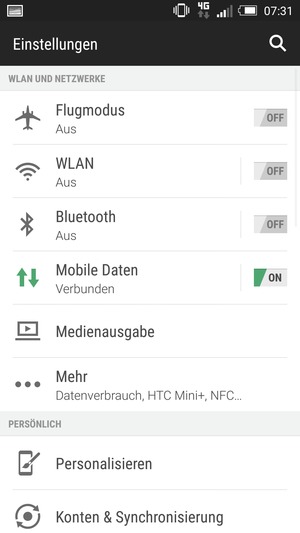 Wählen Sie Mobile Daten