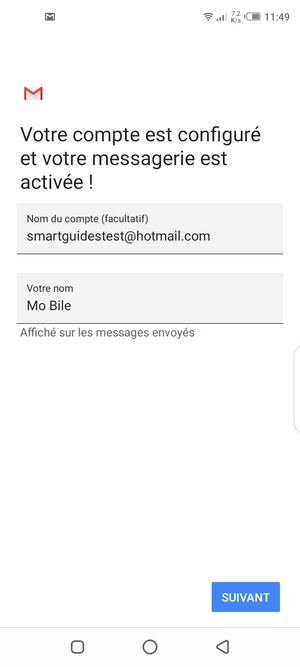 Donnez un nom à votre compte et saisissez votre nom. Sélectionnez SUIVANT