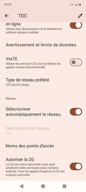 Faites défiler et sélectionnez Type de réseau préféré