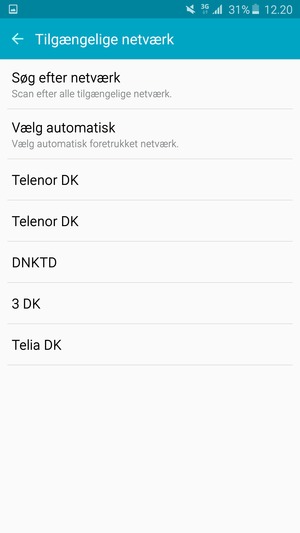 Vælg en netværksudbyder fra listen