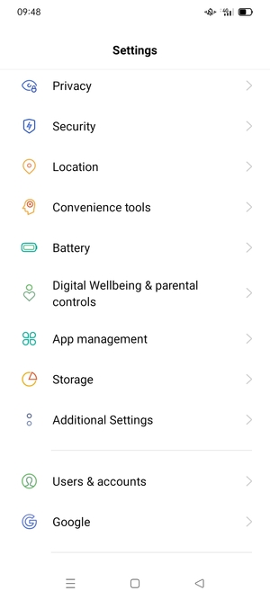 Scroll to and select Security