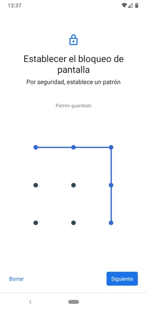 Dibuje un patrón de desbloqueo y seleccione Siguiente