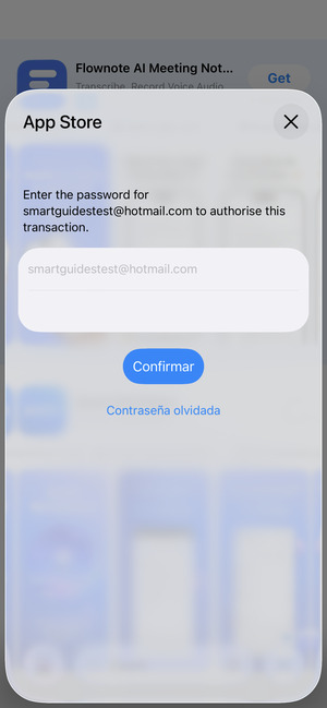 Introduzca su Nombre de usuario y Contraseña de ID de Apple y seleccione Iniciar sesión Seleccione Confirmar