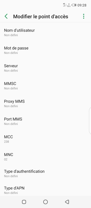 Faites défiler vers le bas et saisissez les informations Internet