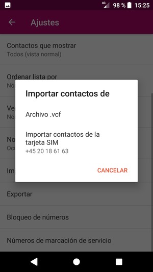 Seleccione Importar contactos de la tarjeta SIM