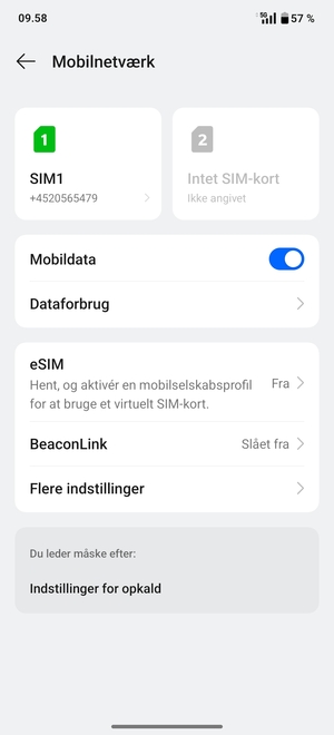 Vælg SIM1 eller SIM2