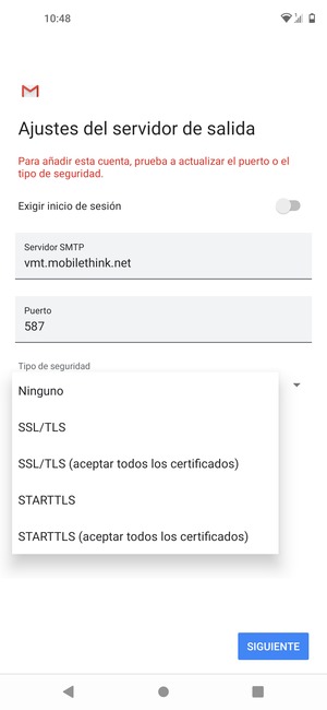 Seleccione Ninguno y SIGUIENTE