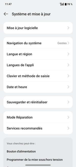 Faites défiler et sélectionnez Sauvegarder et réinitialiser