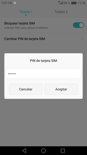 Introduzca su PIN anterior de SIM y seleccione Aceptar