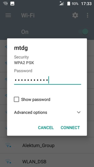 Enter the Wi-Fi password and select CONNECT