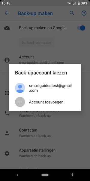 Selecteer uw back-up-account